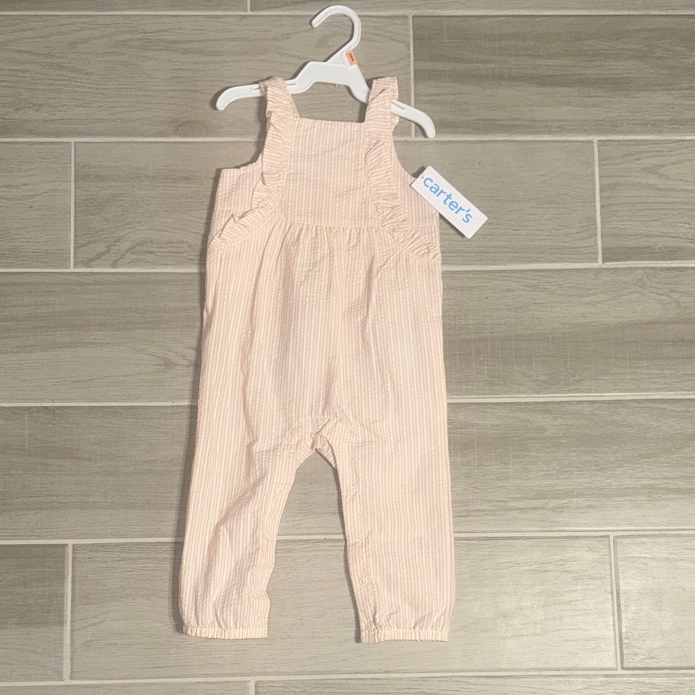 Carter's Soft Pink Striped Overalls